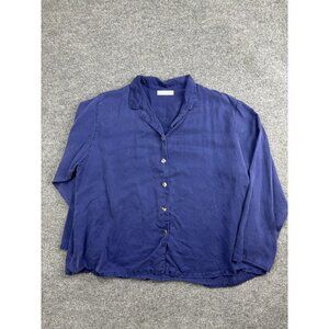 Bryn Walker Shirt Womens XL Blue 100% Tencel Button Front Collared Made USA